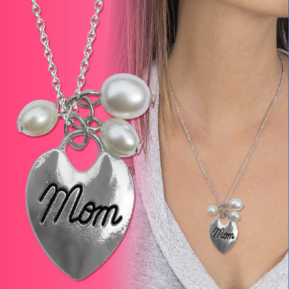 Mom Heart Pearl Necklace